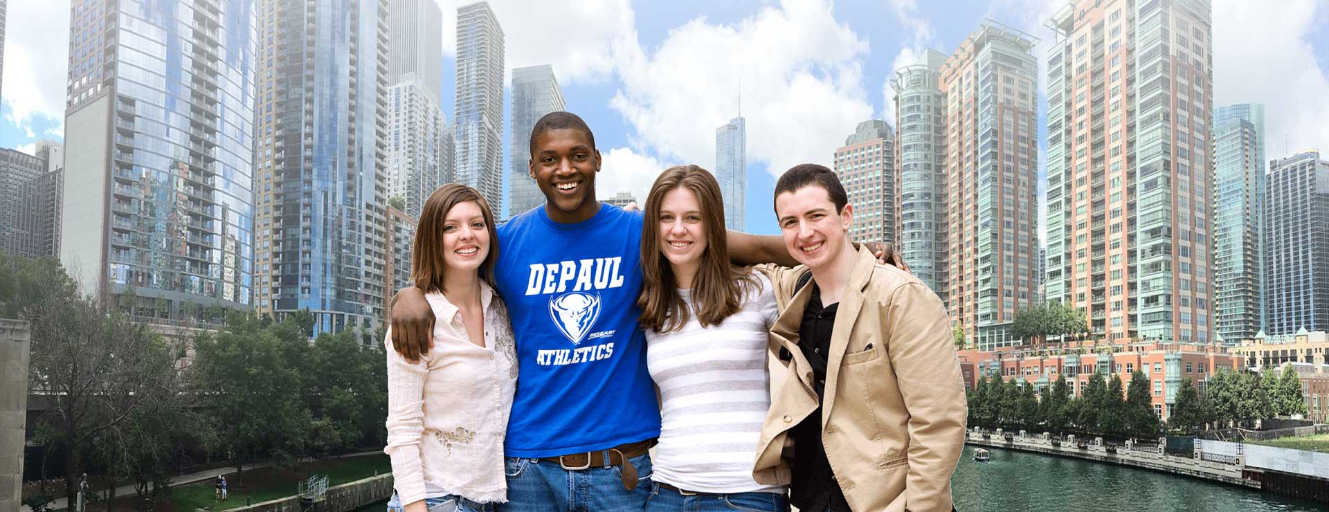A group of smiling DePaul students.
